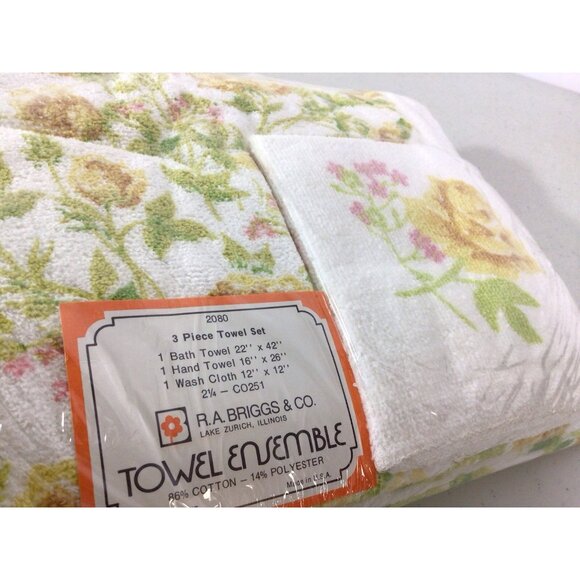 Vintage R.A. BRIGGS Floral Towel Set Mid Century Made USA New - Picture 2 of 6